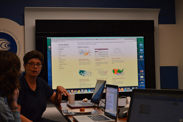 Photo: Patty Frontiera teaching "Geospatial Analysis"