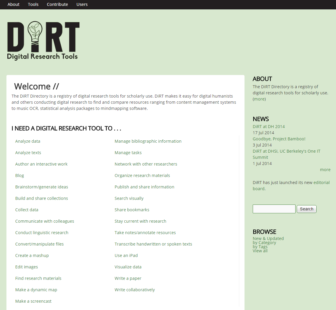 screenshot of the DiRT Directory home page