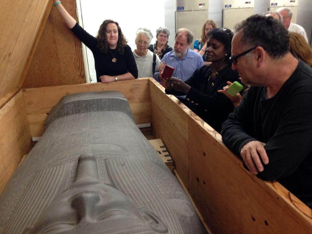 Museum visitors inspect the Doctor at offsite storage