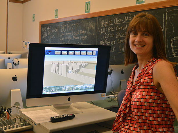 Dr. Elaine Sullivan displays the Digital Karnak model using VSim