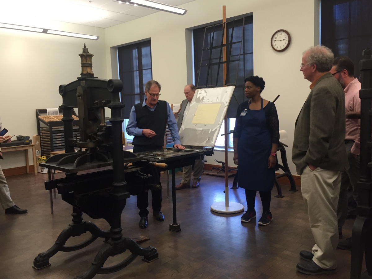 Photo: Kahle visits the Bancroft printing press room