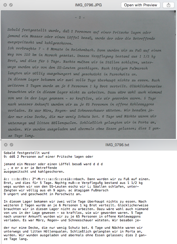 Comparison of original book scan and OCR results