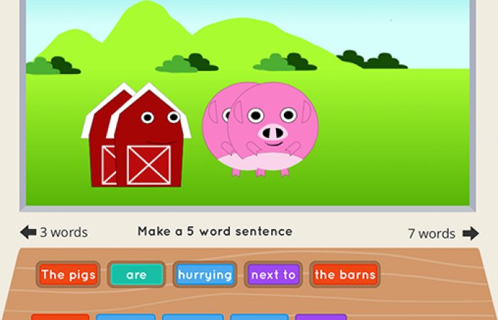 Screenshot of Wordcraft game depicting a 5 word sentence game