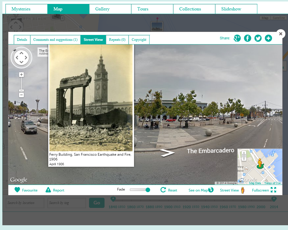 Year of the Bay, Street View, 1906 SF Ferry Building overlaid on modern day photo